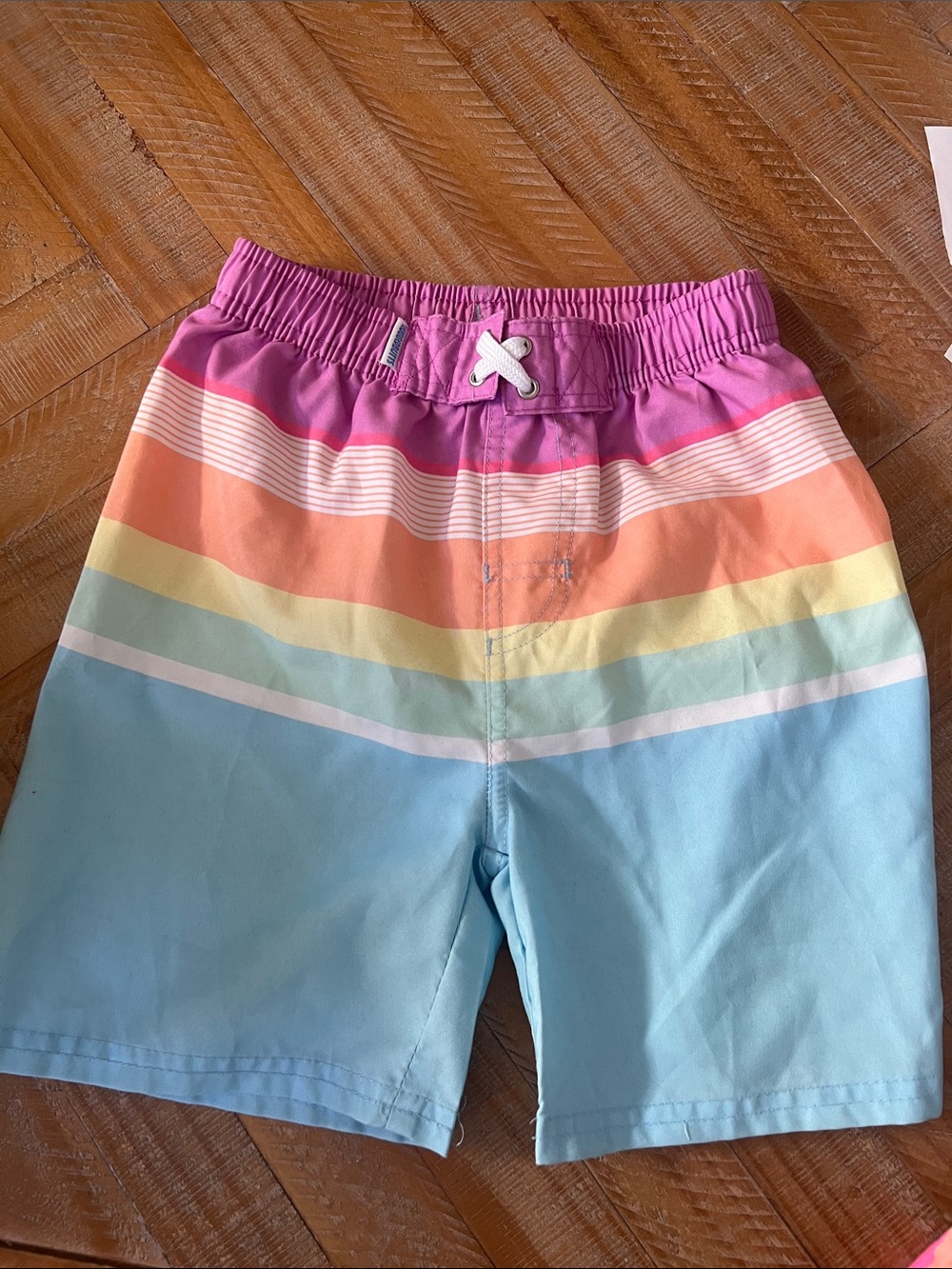 Rugged Butts Kids Rainbow Stripe Swim Shorts - Pink & Light Blue